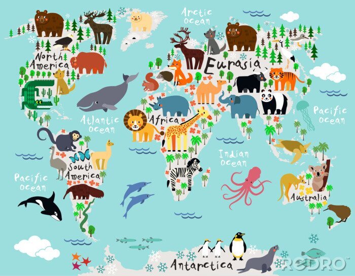 Fotobehang Cartoon wereldkaart