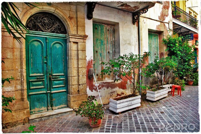 Fotobehang Chania, Kreta oude charmante straatjes