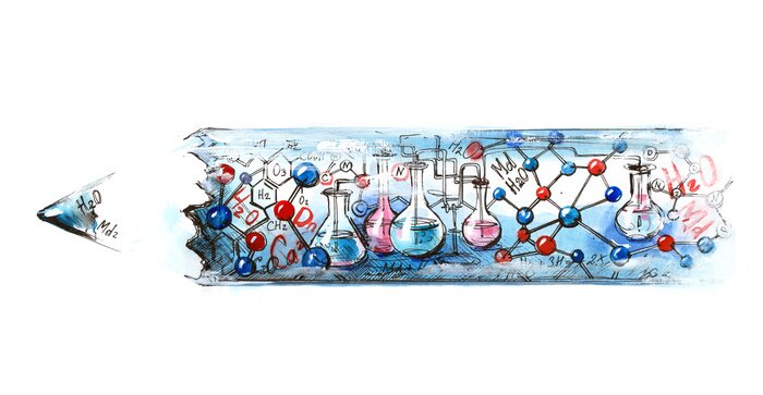 Fotobehang Chemische formules getekend op potlood