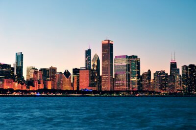 Fotobehang Chicago bij schemering op het panorama