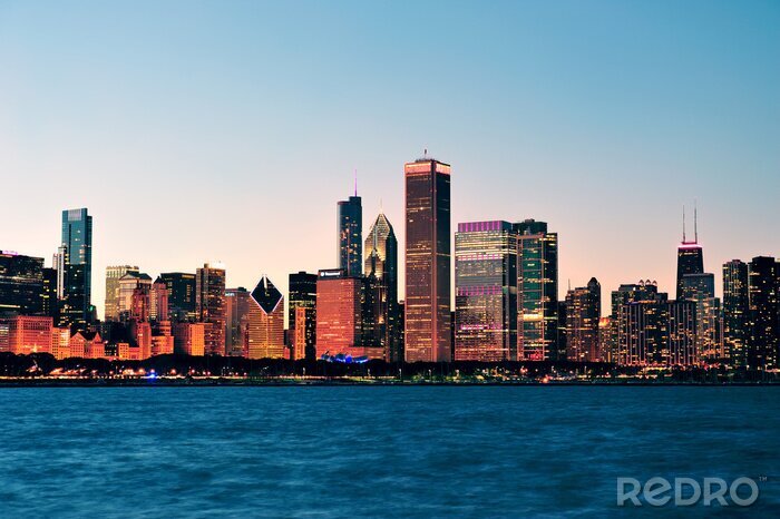Fotobehang Chicago bij schemering op het panorama