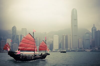 Fotobehang Chinese zeilboot in Hong Kong