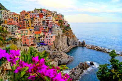Fotobehang Cinque Terre kust van Italië met bloemen