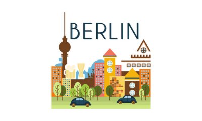 City street, Berlin travel poster vector Illustration on a white background