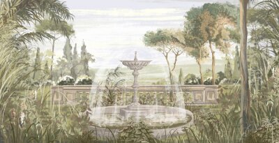 Classicistische tuin met fontein