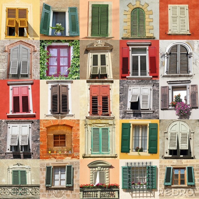 Fotobehang collage met oude ramen uit Italië, Europa