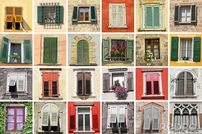 Fotobehang collage met retro ramen in Italië, Europa