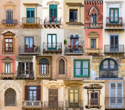 Fotobehang Collage met Siciliaanse ramen