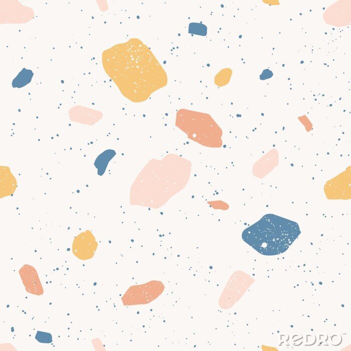 Fotobehang Colorful venetian terrazzo imitation seamless pattern. Realistic marble texture with stone fragments. Modern minimalistic floor tile for interior decoration. Trendy abstract vector illustration.