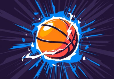 Fotobehang Concept van basketbal in blauwe vlammen
