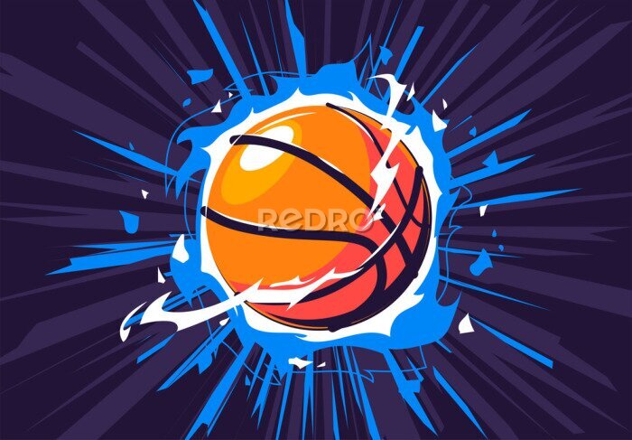 Fotobehang Concept van basketbal in blauwe vlammen