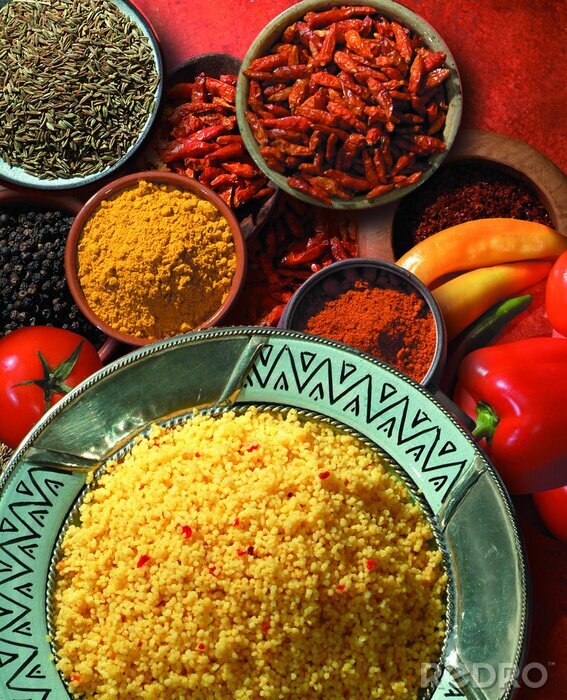 Fotobehang Couscousgrutten en kruiden