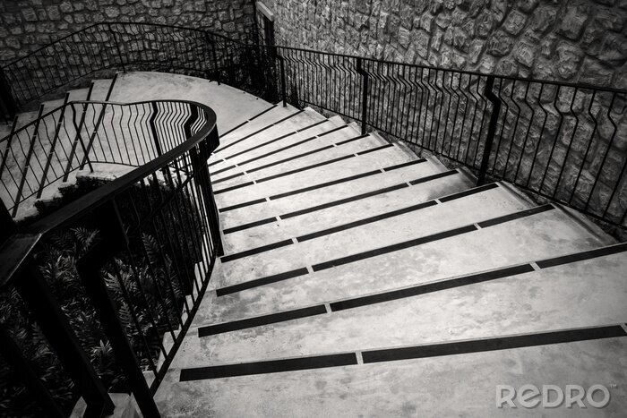 Fotobehang Curve outdoor stairway in monochrome