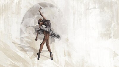 Fotobehang Dansende ballerina in een zwarte jurk