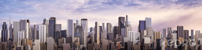Fotobehang Day city panorama / 3D render of daytime modern city under bright sky