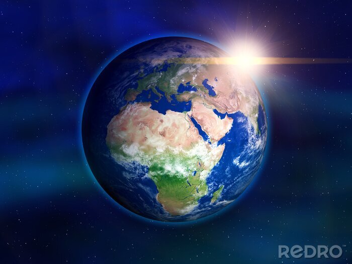 Fotobehang De aarde in het centrum met de zon