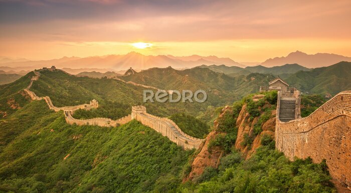 Fotobehang De Chinese Muur bij zonsondergang