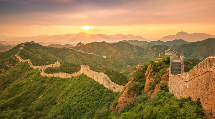 Fotobehang De Chinese Muur bij zonsondergang