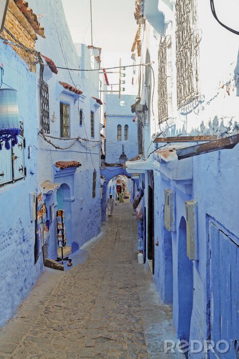 Fotobehang De kleine straat in medina van Chefchaouen, Marokko