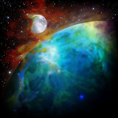 Fotobehang De maan en de Aarde in het melkwegstelsel