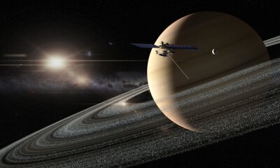 Fotobehang De planeet Saturnus en een satelliet