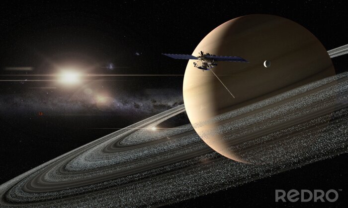 Fotobehang De planeet Saturnus en een satelliet