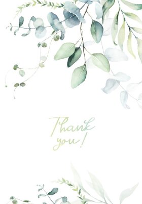 Poster De tekst "dank u wel" op een achtergrond van bladeren.