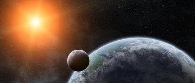 Fotobehang De zon, de maan en de planeet Aarde
