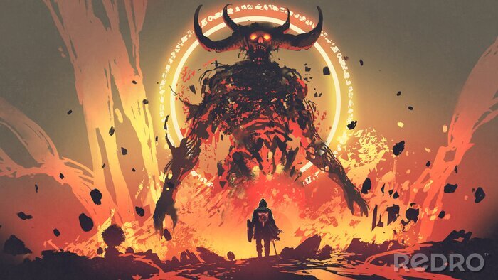 Fotobehang Demon uit de hel in fantasie stijl