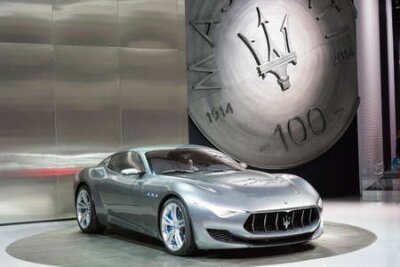 Fotobehang Detroit, MI, Verenigde Staten - 12 januari 2015: Maserati Alfieri concept car te zien tijdens de 2015 Detroit International Auto Show in het COBO Center in downtown Detroit.