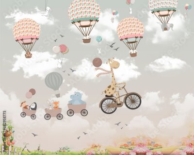 Fotobehang Dieren in ballonnen in de lucht