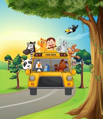 Fotobehang Dieren in een gele bus