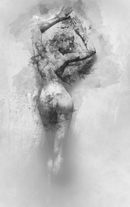 Fotobehang Digitale aquarel van een naakte vrouw