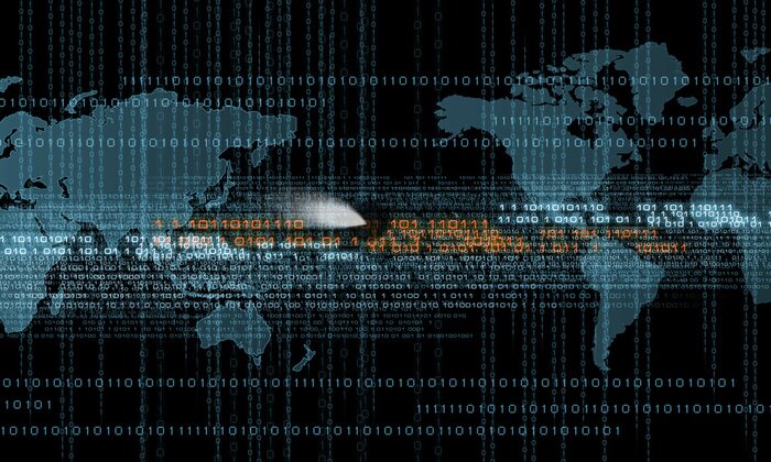 Fotobehang Digitale gegevens op de achtergrond van een wereldkaart