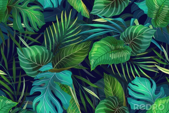 Fotobehang Donker gekleurde tropische bladeren