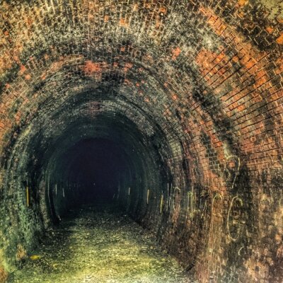 Fotobehang Donkere bakstenen tunnel