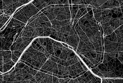 Fotobehang Donkere kaart van straten en wijken van Parijs