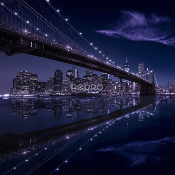Fotobehang Donkere lucht boven de Brooklyn Bridge