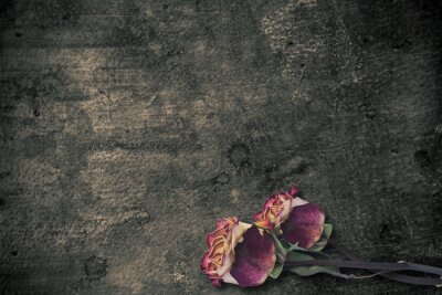 Fotobehang Donkere muur met abstracte rozen