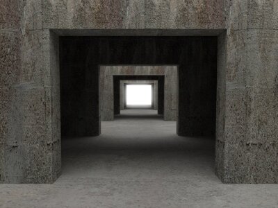 Donkere ruwe betonnen tunnel