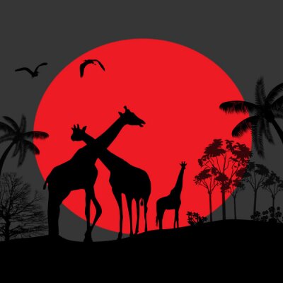 Fotobehang Donkere silhouetten van dieren op de achtergrond van de maan