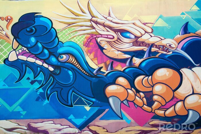 Fotobehang Draken op graffiti