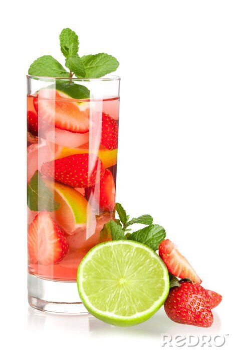 Fotobehang Drankje en fruit op een witte achtergrond