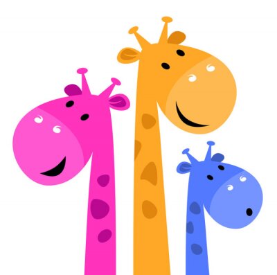 Drie giraffenkoppen in verschillende kleuren