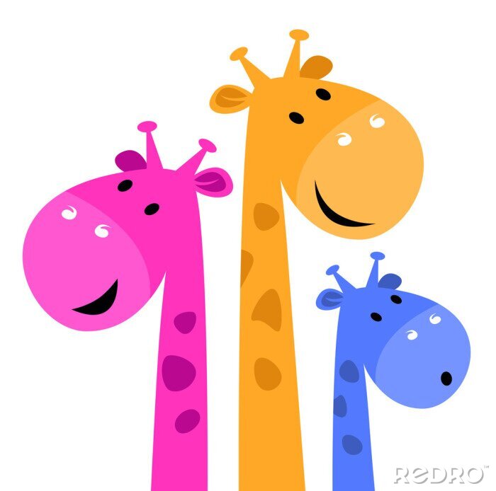 Fotobehang Drie giraffenkoppen in verschillende kleuren