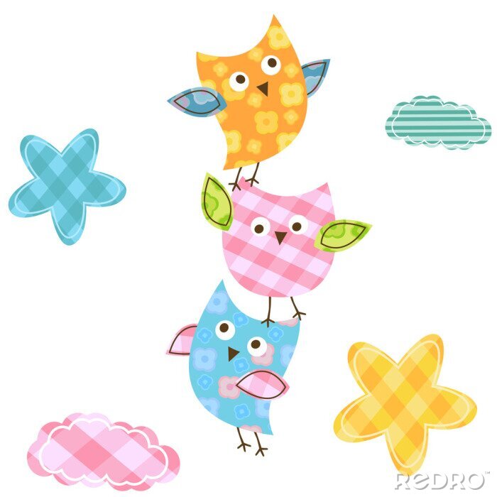 Fotobehang Drie uilen die bovenop elkaar staan