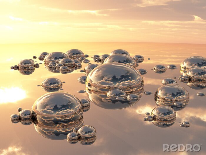 Fotobehang Driedimensionale 3D-druppels van metaal