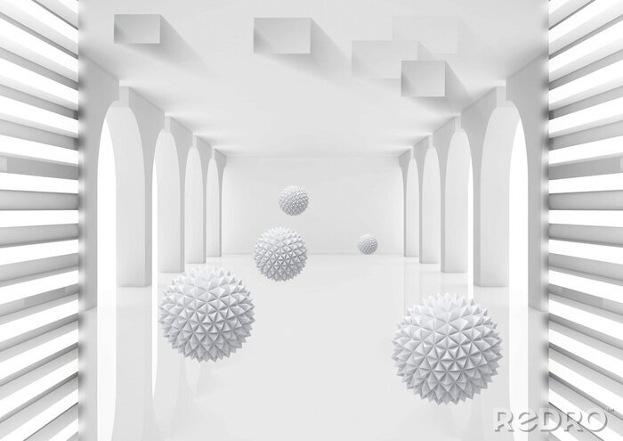 Fotobehang Driedimensionale ballen in een tunnel