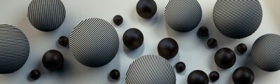 Fotobehang Driedimensionale ballen met zwarte lijnen