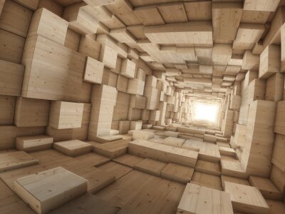Fotobehang Driedimensionale houten tunnel